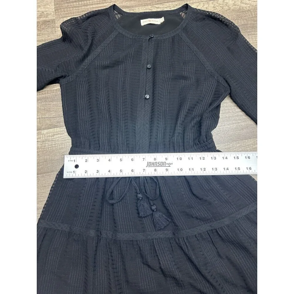 Tory Burch Silk Dress Size 2 Black Long Sleeve Knee Length Wedding Guest